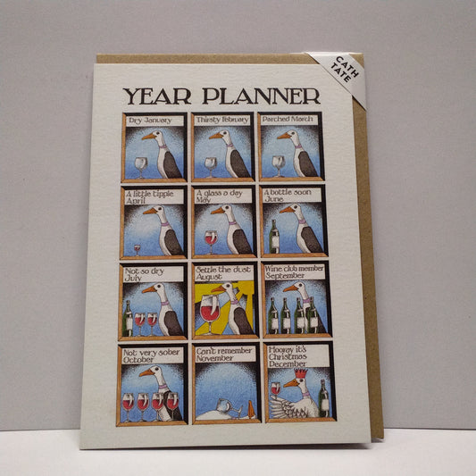 Year Planner Wine Seagull - Greeting Card