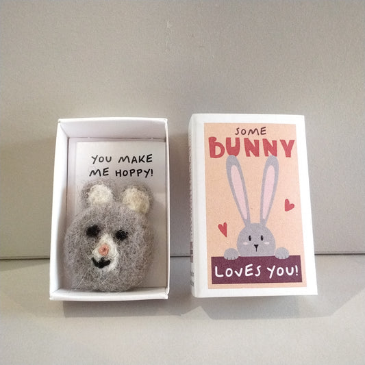 SomeBunny Loves You Wool Felt Rabbit in a Matchbox
