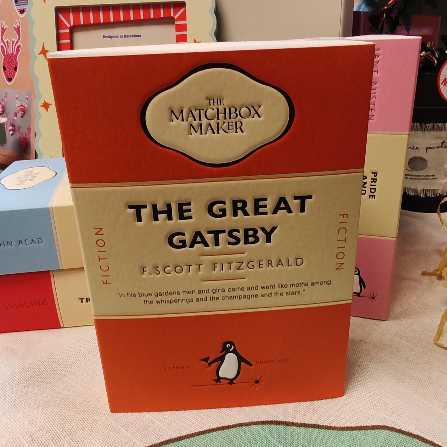 Decorative matches in style of the book, The Great Gatsby
