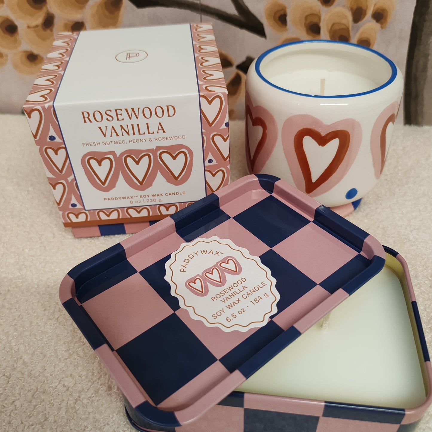 Adopo hearts ceramic candle. Fresh nutmeg, peony & Rosewood