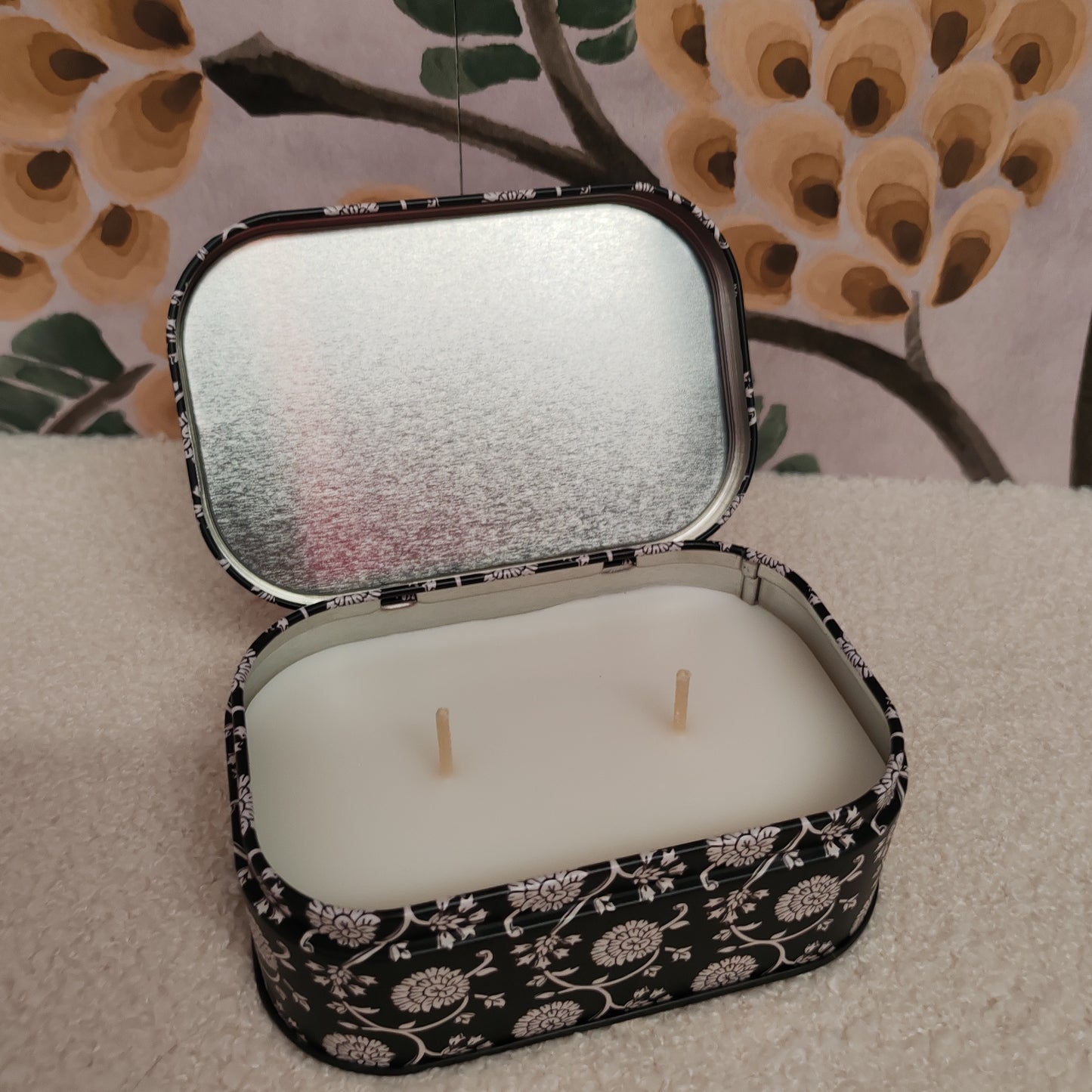 Cherie 4.5oz/155g Printed Tin Candle - Black & Grey - Black Fig & Olive