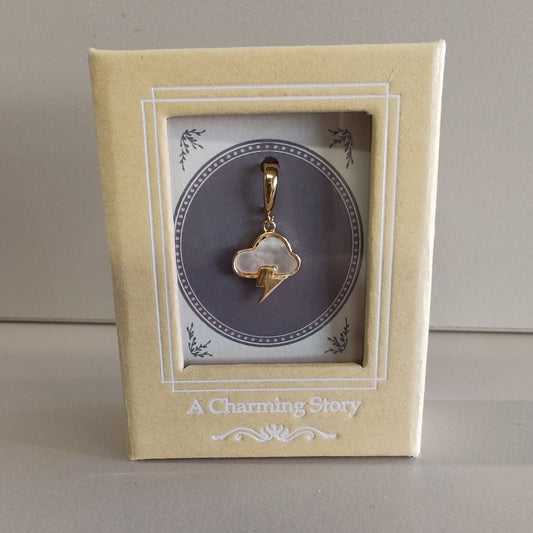 14k Mother of Pearl cloud lightning clip on charm.
