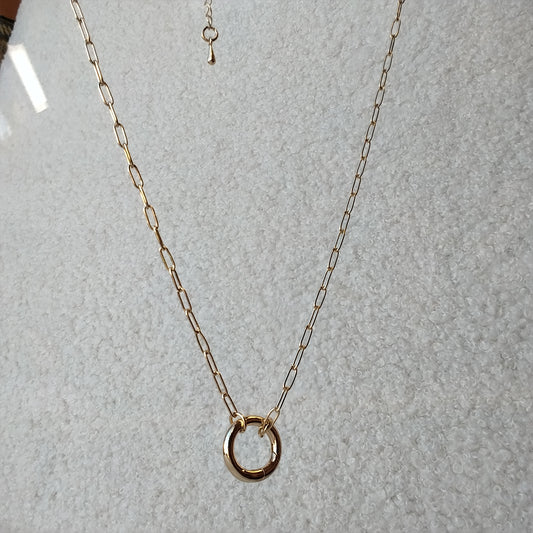 Paper Clip Chain with Circle Ring Necklace