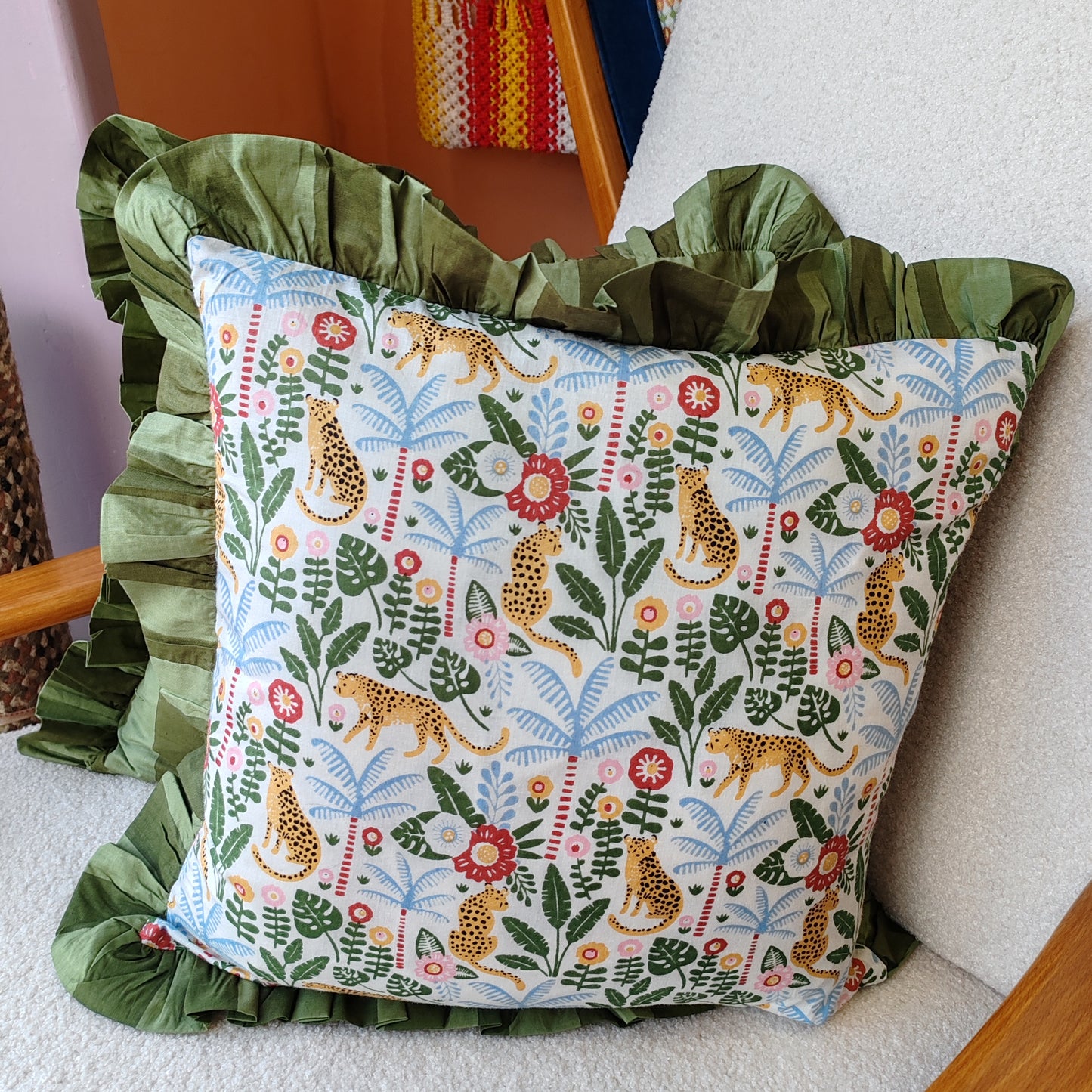 Leopard floral print cushion