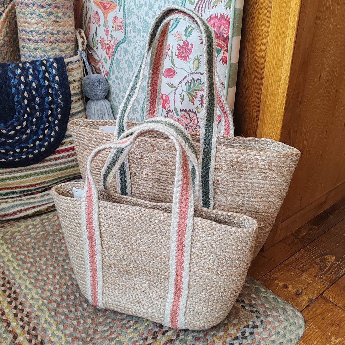 Summer Rose/thistle Jute tote Large