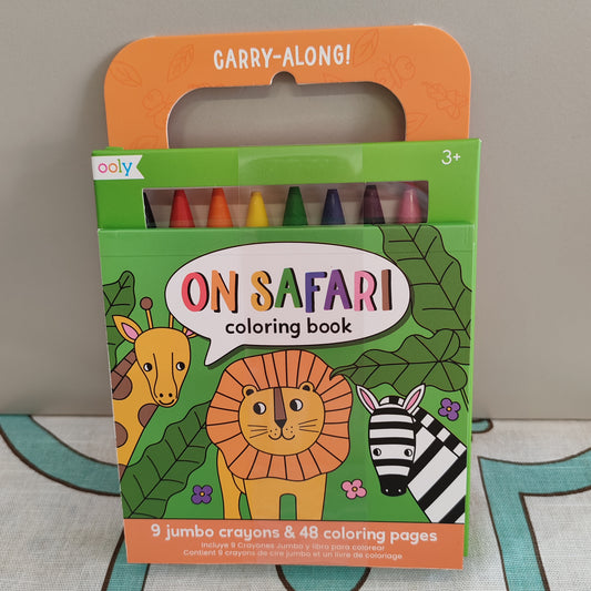 Carry along Colouring book and crayons "on safari"