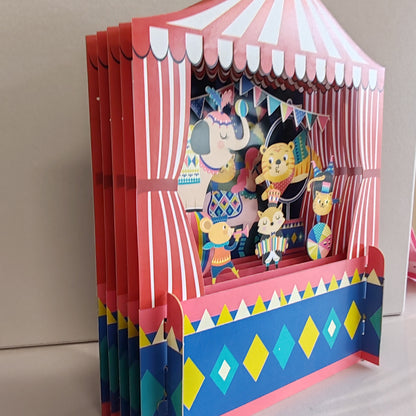 Miniature world 3d Pop up greeting card. Circus tent kids card.