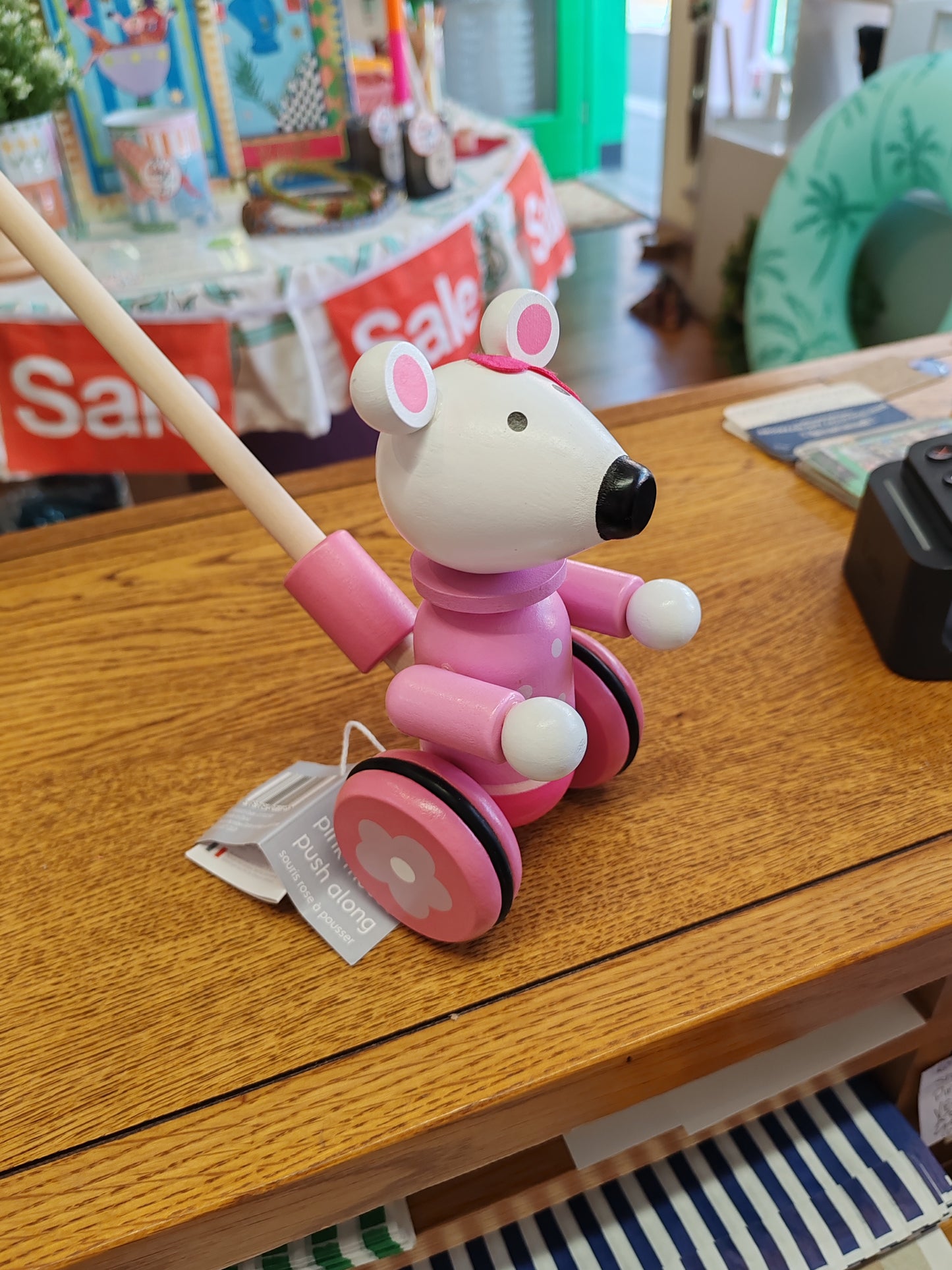 Pink mouse push along Toy