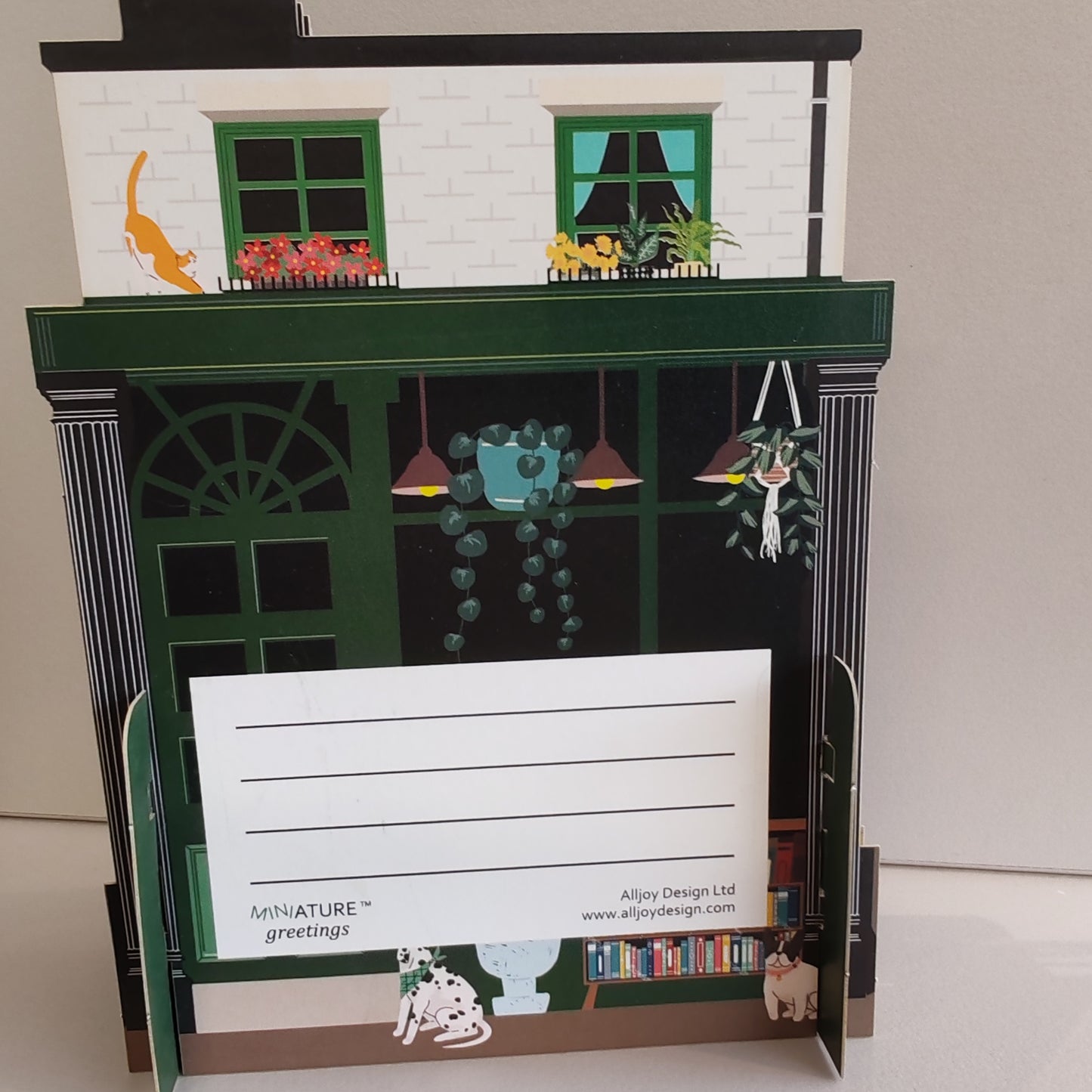 Miniature world Greeting card. 3d Pop up Bookshop