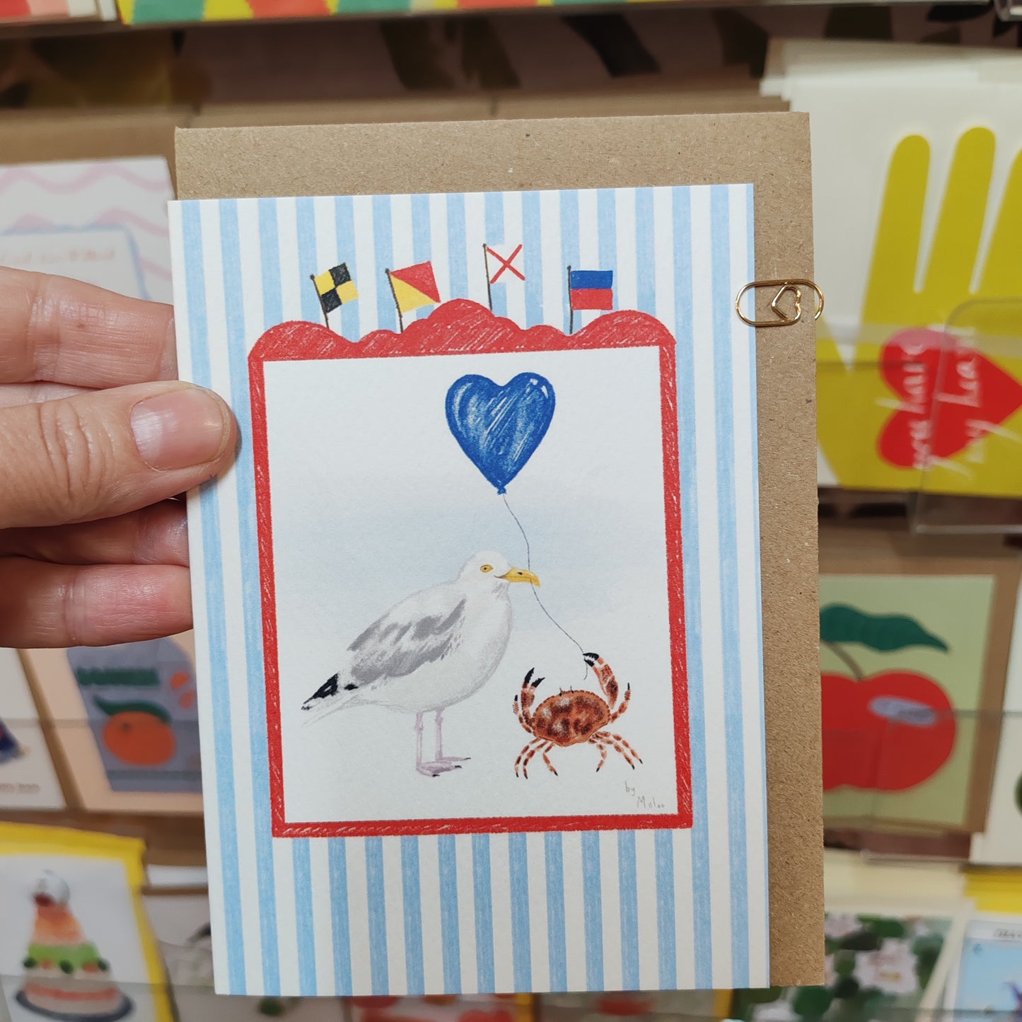 Seagull and crab greeting card