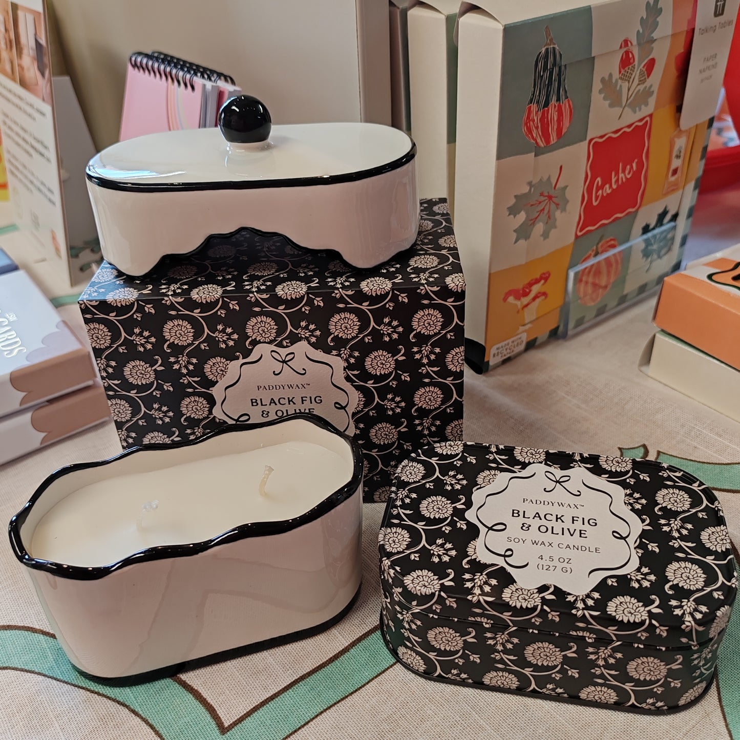 Cherie 4.5oz/155g Printed Tin Candle - Black & Grey - Black Fig & Olive