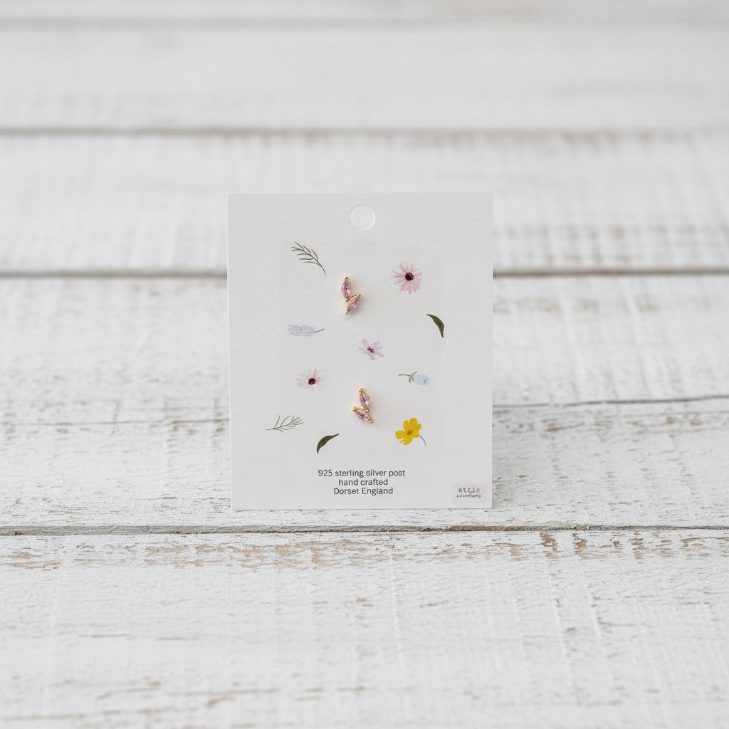 Two gem leaves earrings - pink