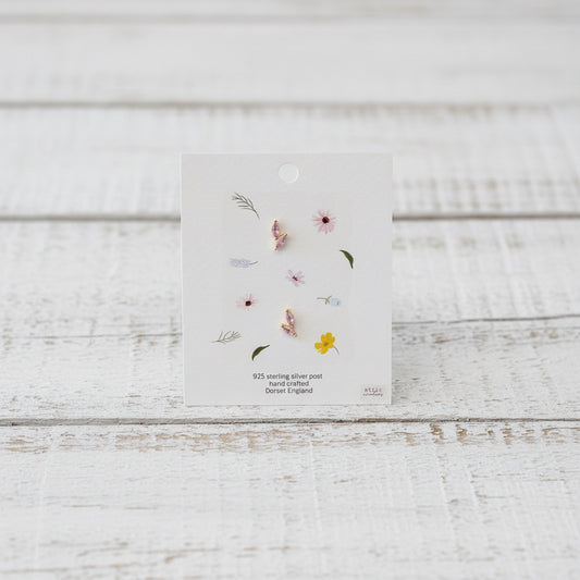 Two gem leaves earrings - pink