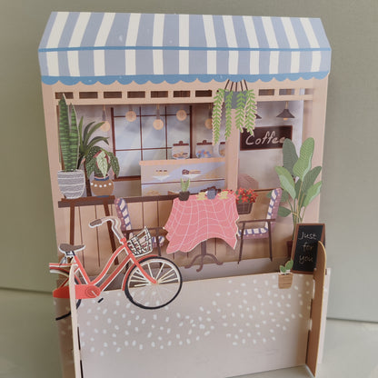 3D pop up Coffee shop greeting card.