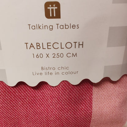 Pink and red stripe tablecloth 80% cotton 160cm x 250cm
