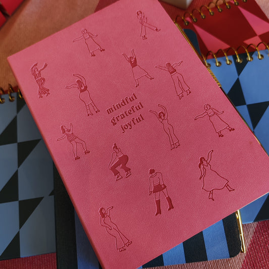 Dancing ladies Gratitude notebook with gold pen.