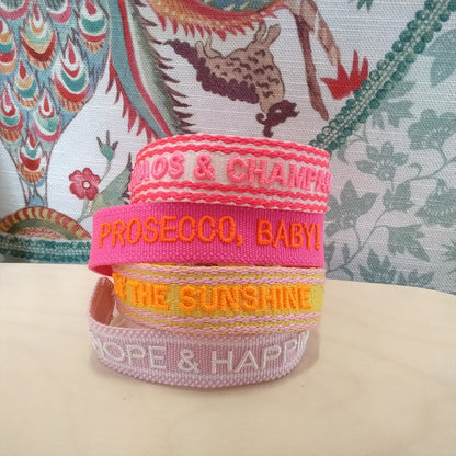 PROSECCO BABY! statement bracelet, woven, embroidered