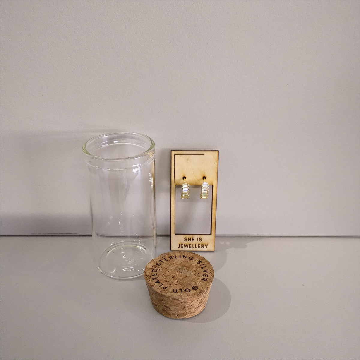 Crystal Baguette Huggies in Gold Plated Sterling Silver