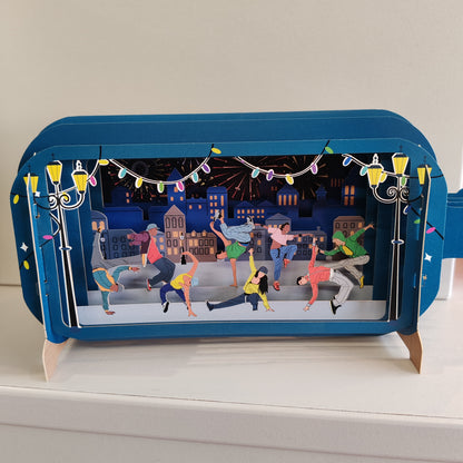 Message in a bottle greeting card. Street dancers