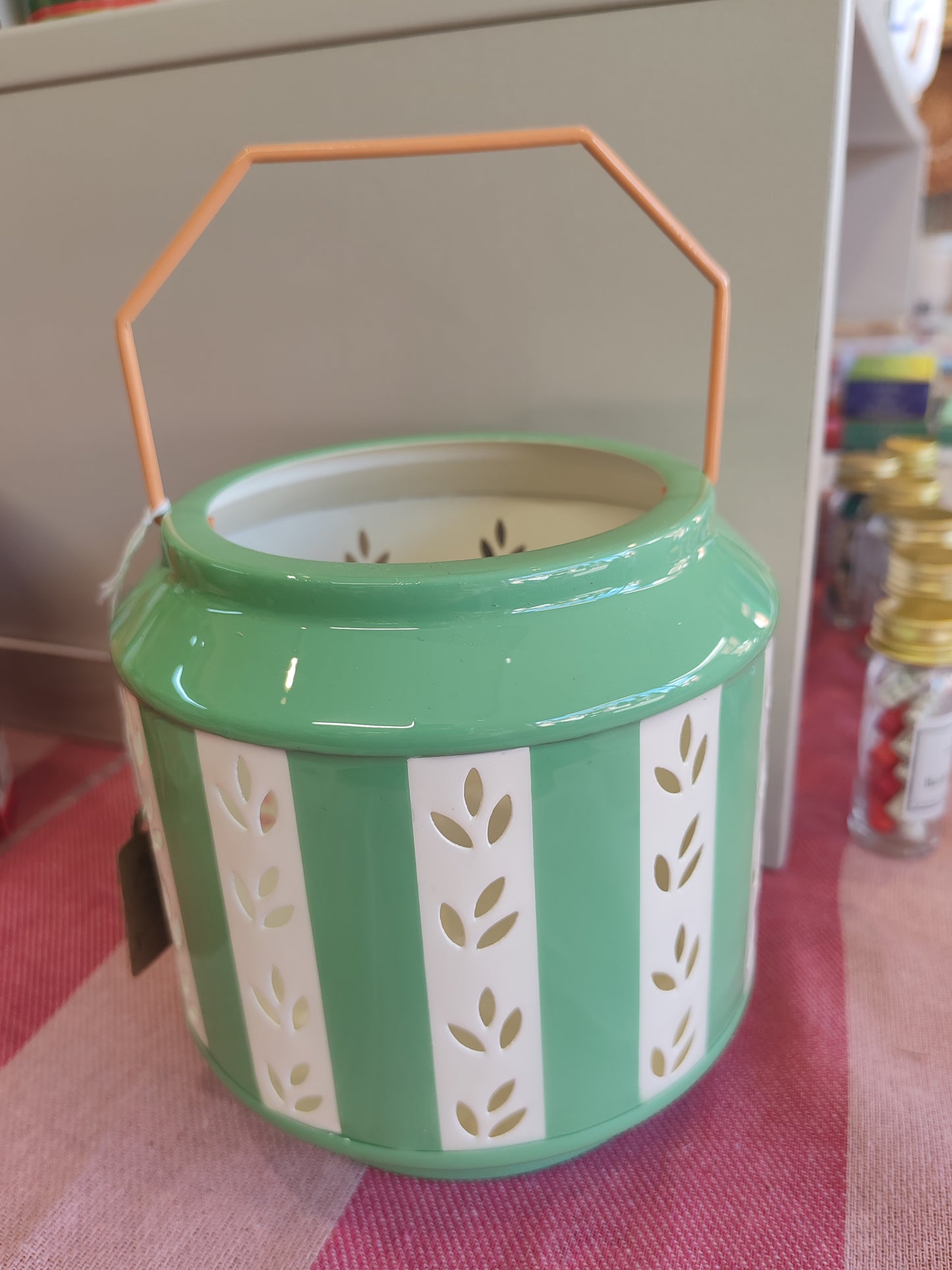Green and white enamel Lantern large