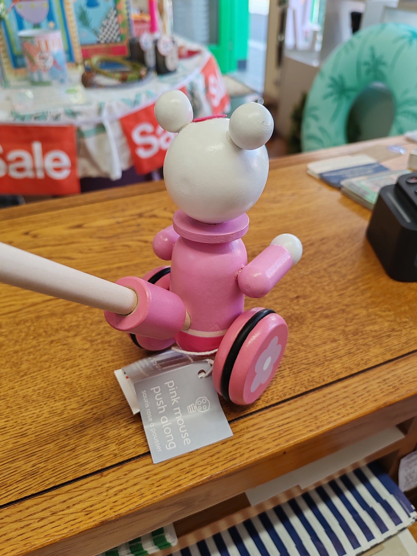 Pink mouse push along Toy