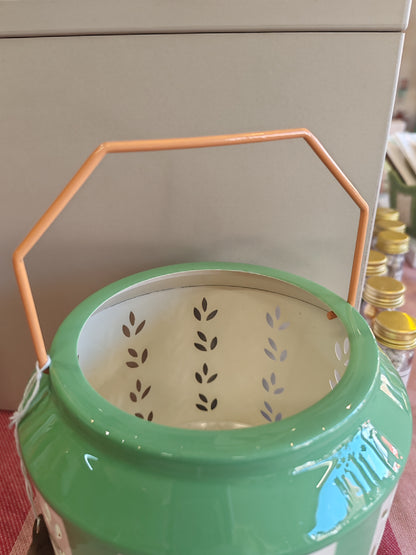 Green and white enamel Lantern large