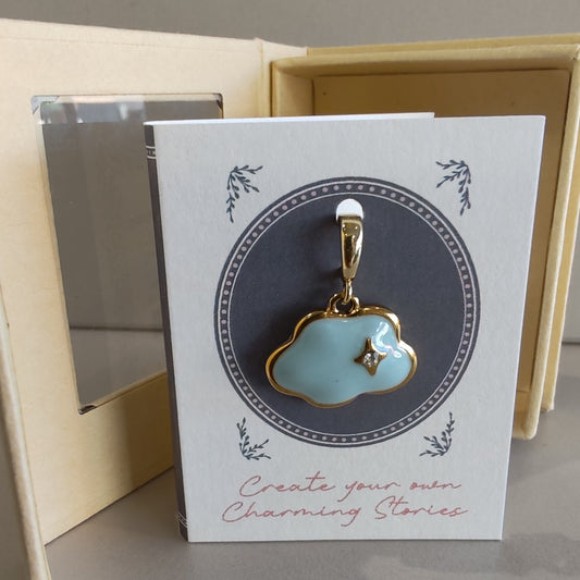 14k plated Enamel cloud clip on charm