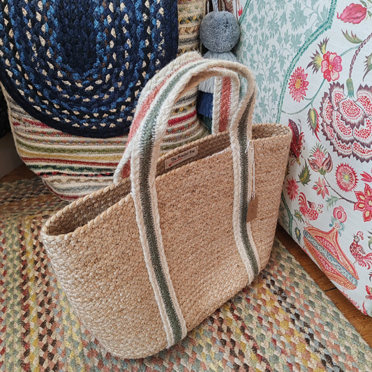 Summer Rose/thistle Jute tote Large