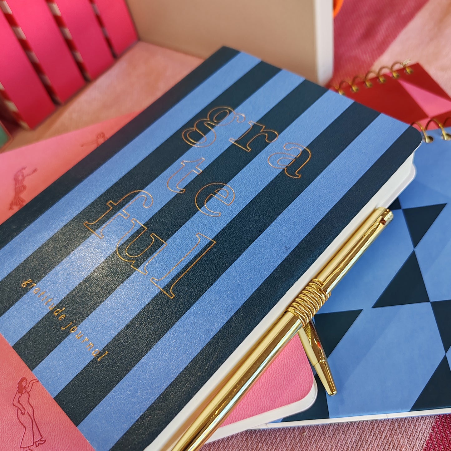 Blue stripe gratitude journal.