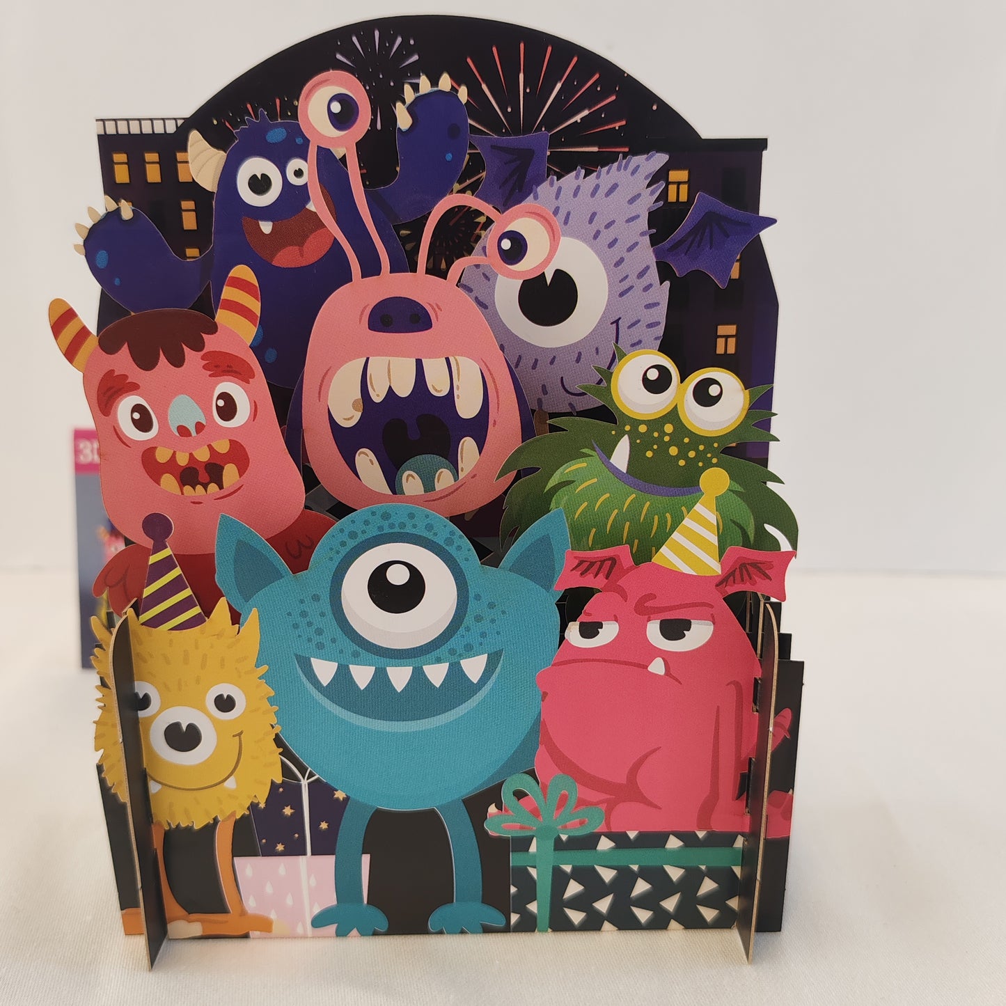 Miniature world 3d pop up greeting card. Monster theme.