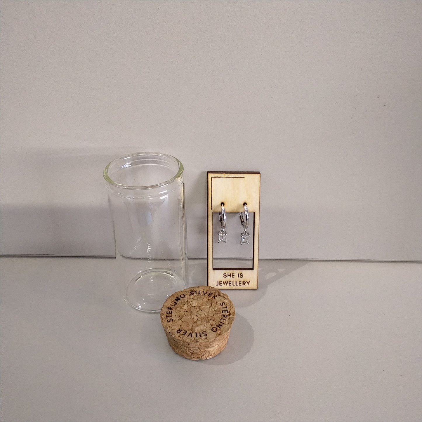 Clear Glass Huggies in Sterling Silver