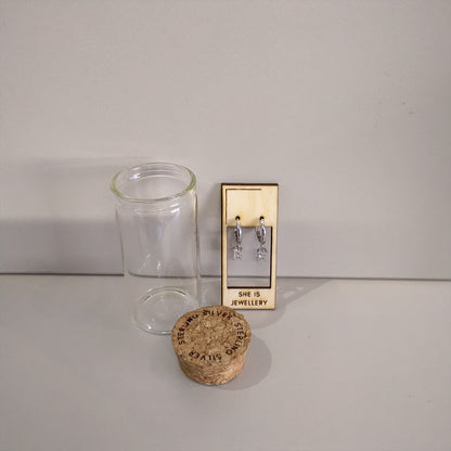 Clear Glass Huggies in Sterling Silver