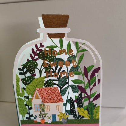Home Sweet Home cut out bottle greeting card.