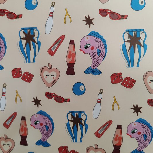 Trinkets gift wrap by British illustrator