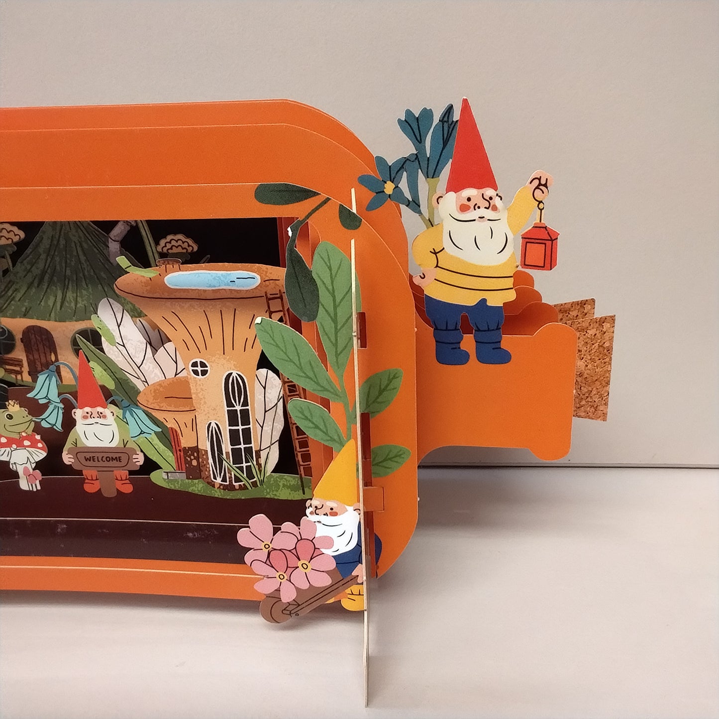 Message in a Bottle 3d Pop up greeting card. Gnomes and Mushrooms
