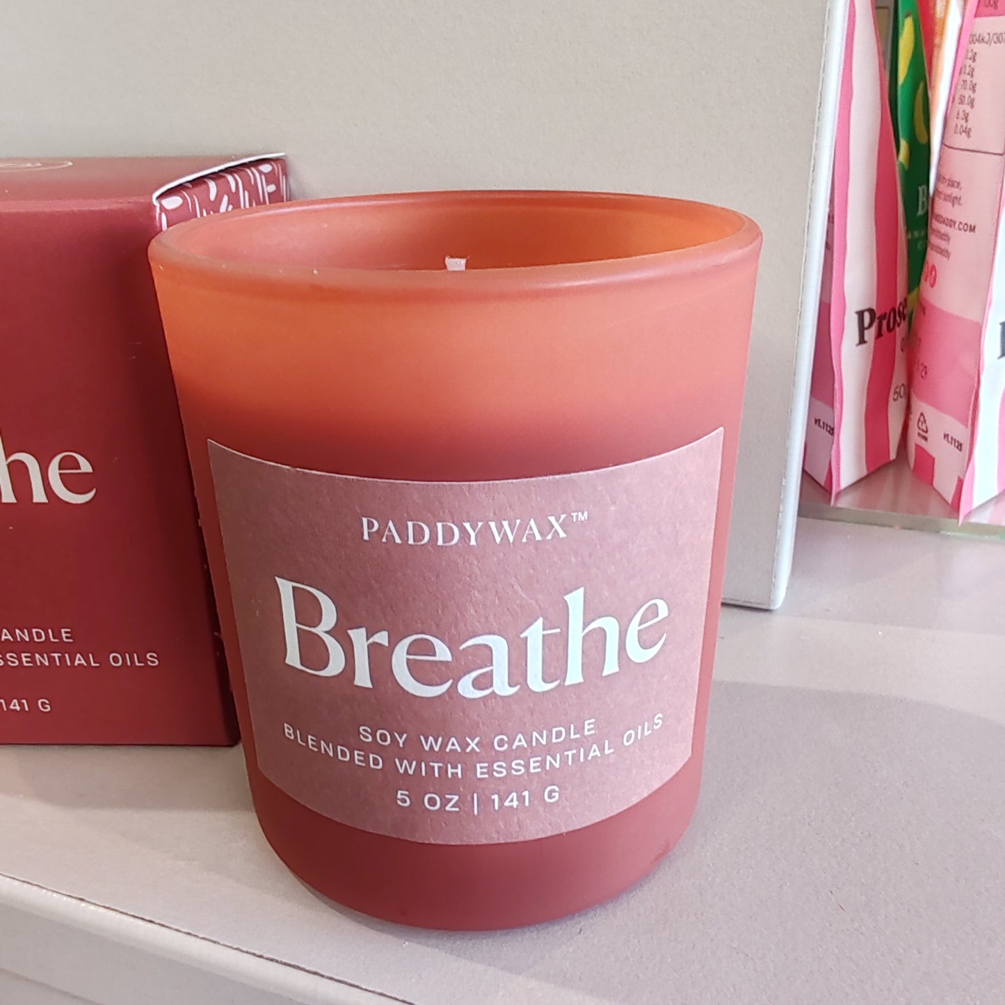 Wellness essential oils scented candle in glass jar. 7oz. Breathe