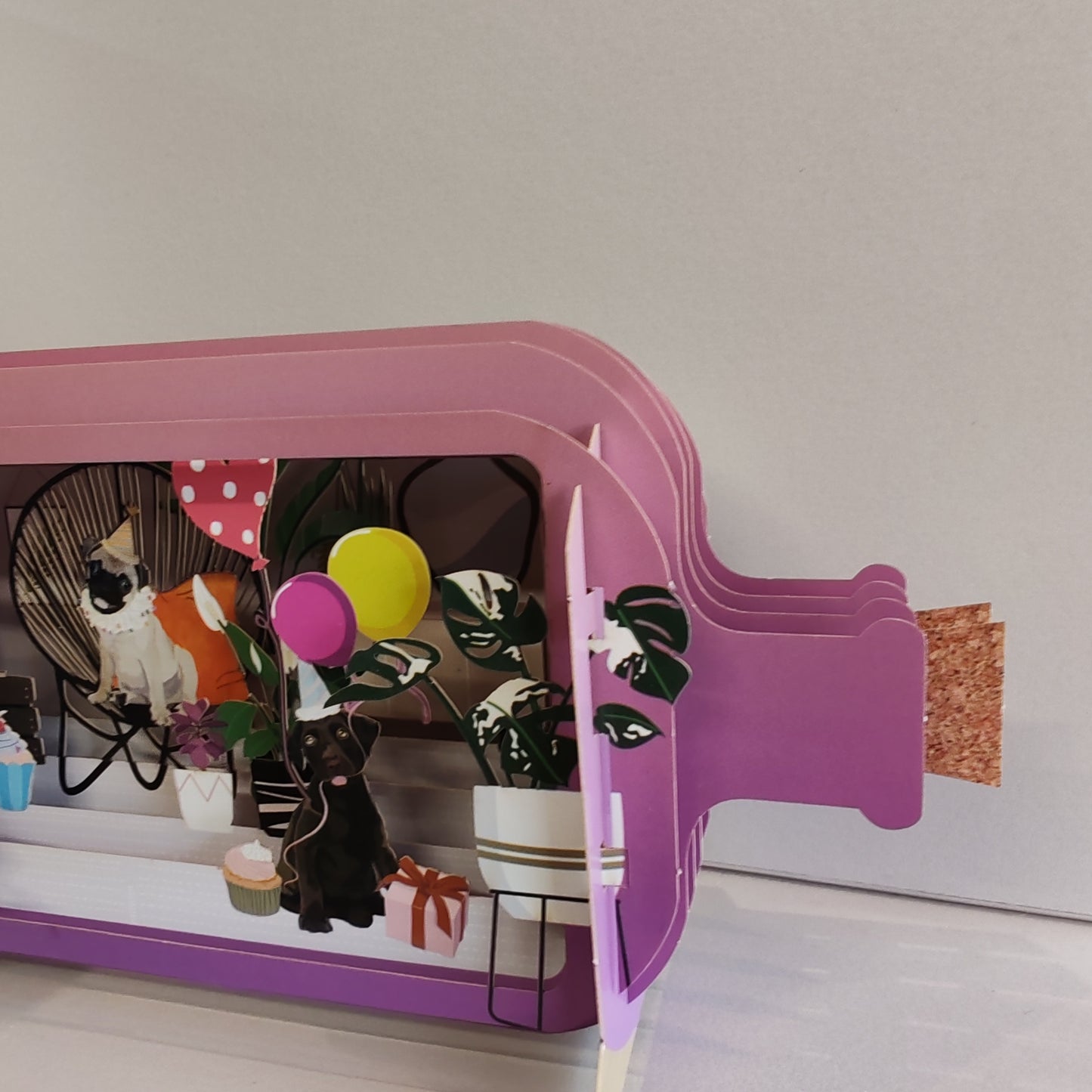 Message in a Bottle 3d Pop up greeting card. Dogs and balloons!