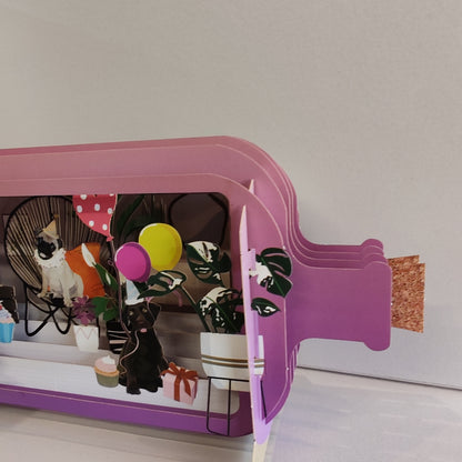 Message in a Bottle 3d Pop up greeting card. Dogs and balloons!