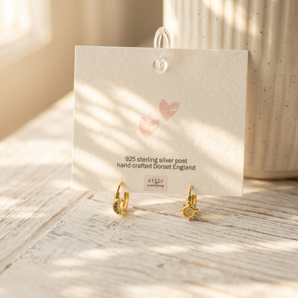 Sun & Moon Ear Hoop Earrings- Gold