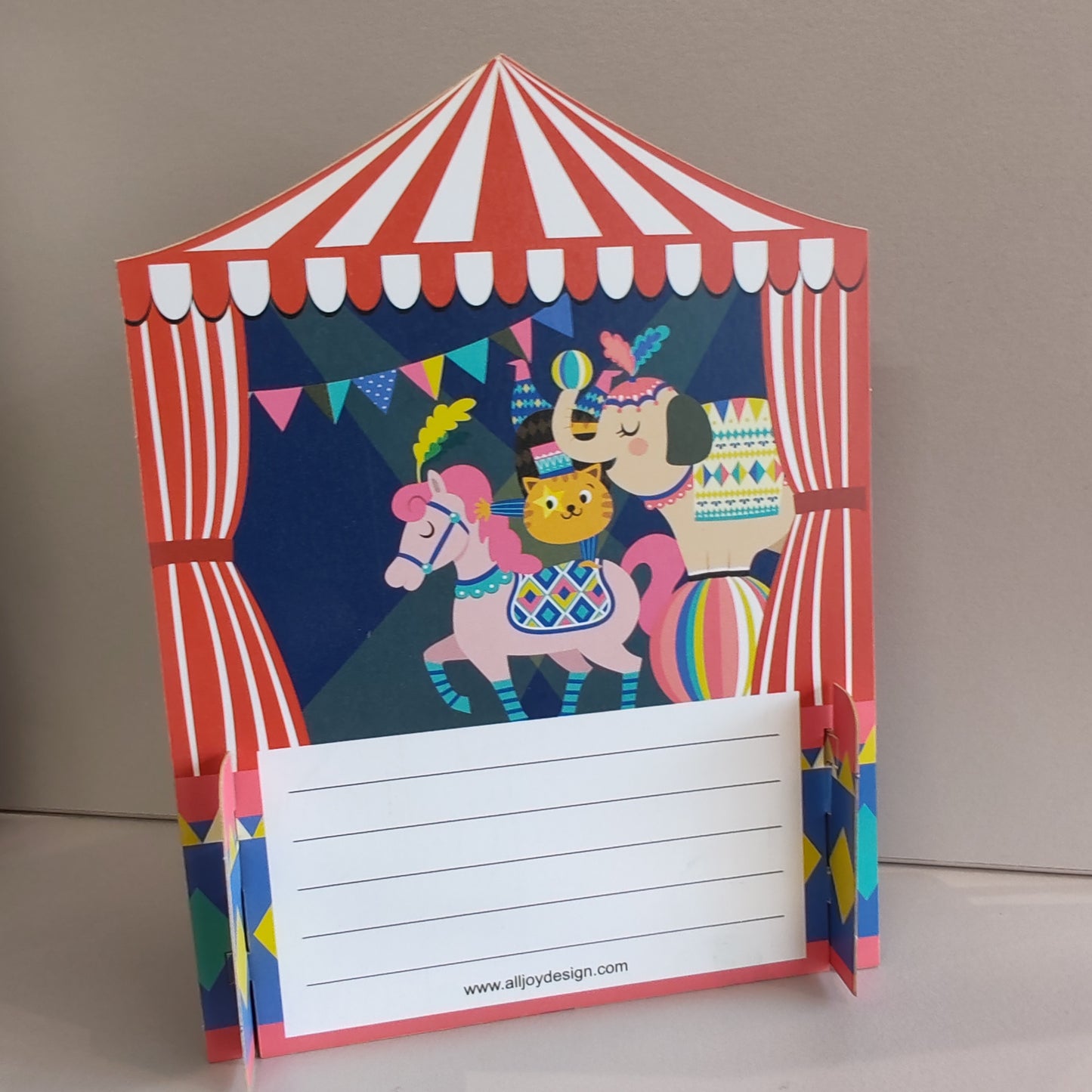Miniature world 3d Pop up greeting card. Circus tent kids card.