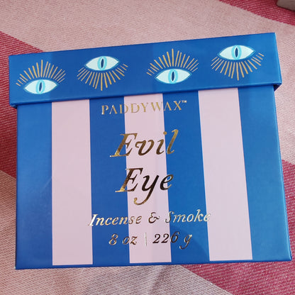 Evil eye scented candle in ceramic and glass repurposable pot