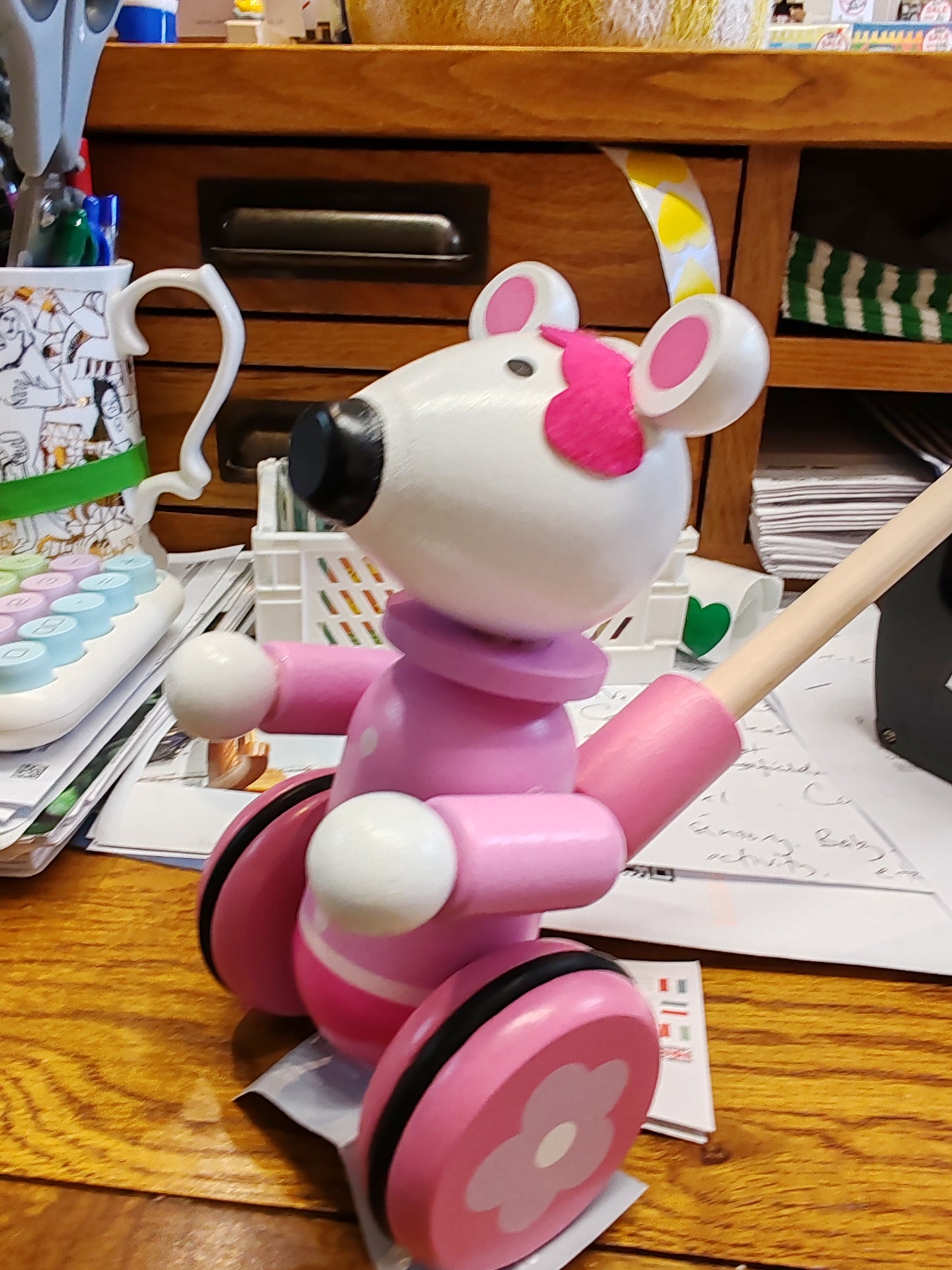 Pink mouse push along Toy