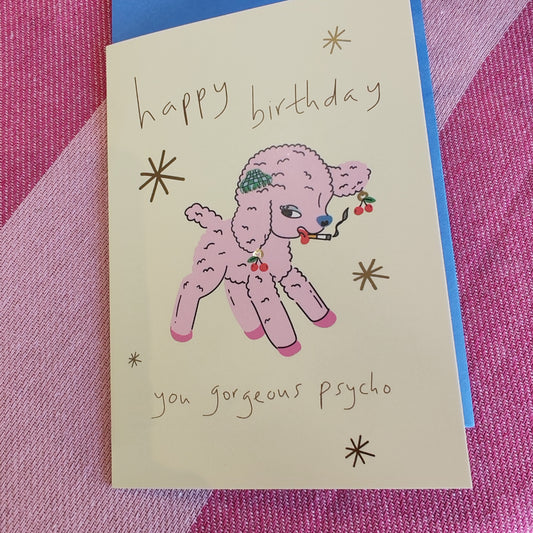 Birthday little lamb psycho greeting card