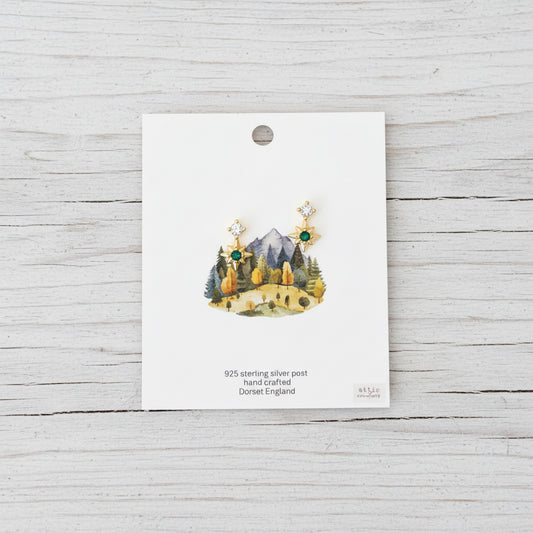 Green gem North Star earrings - gold