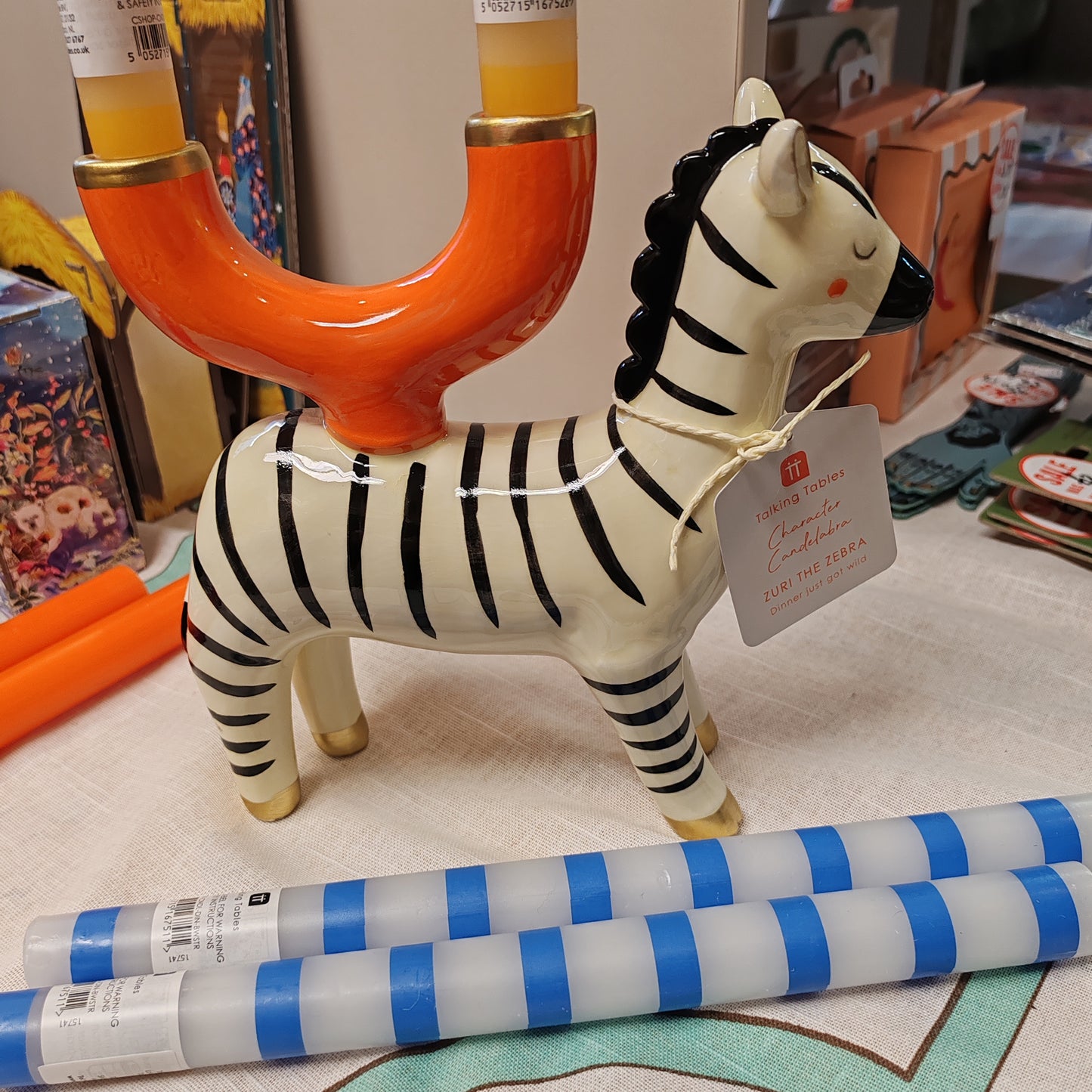 Ceramic Zebra candleholder.