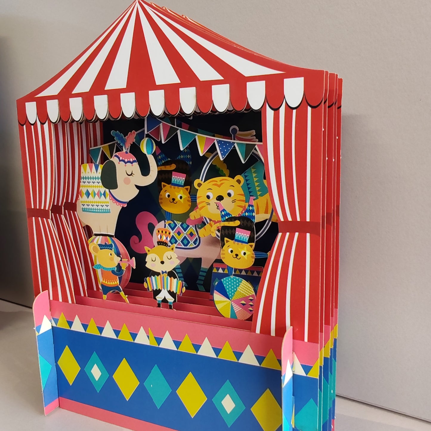 Miniature world 3d Pop up greeting card. Circus tent kids card.