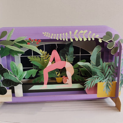 Message in a Bottle 3d Pop up greeting card. Yoga theme