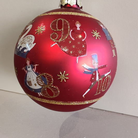 Matt Red 12 Days of Christmas Glass Bauble