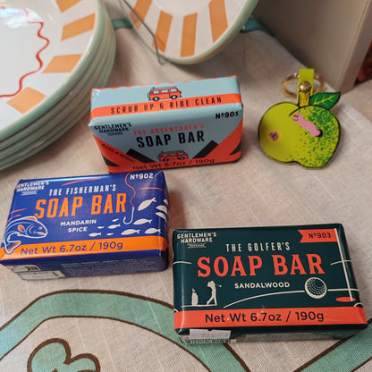 Retro packaging fisherman's soap bar. Mandarin soap