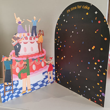Party on a Birthday cake greeting card.